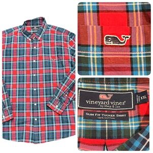 Vineyard Vines Men’s Plaid Button Down Slim Fit Tucker Shirt Whale Logo